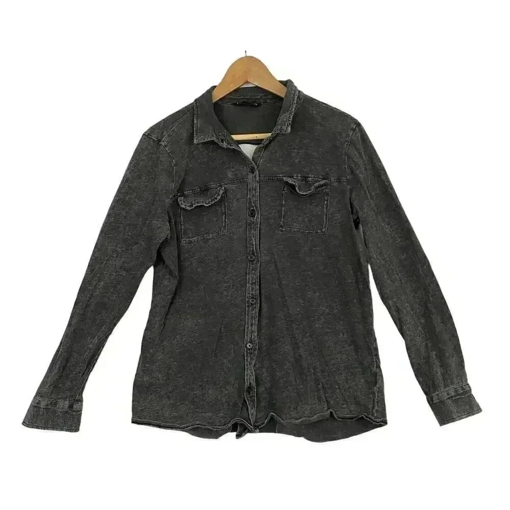 Charcoal Open Back Acid Wash Top Blouse Soft XL Soft Rock‎ & Republic